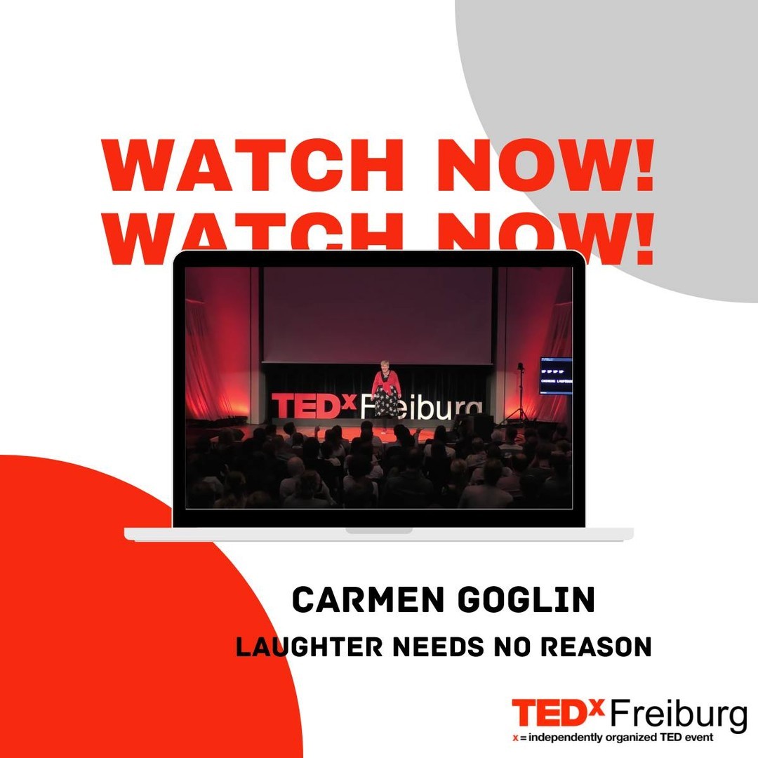 Watch now the TEDx Talk from Carmen Goglin, about ‚Laughter needs no reason!.

https://buff.ly/3CcTiyQ

Link to the video is also in our bio! Have fun watching. 

#ted #tedxfreiburg #tedx #tedxtalk #carmengoglin #laughter #freiburg